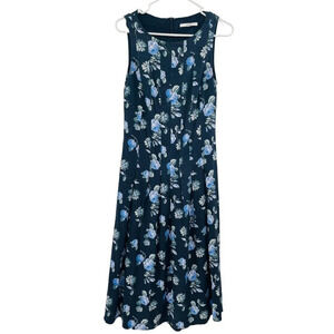 Becken Women's Silk Blend Blue Floral Sleeveless Flowy Pleat Dress Size 4